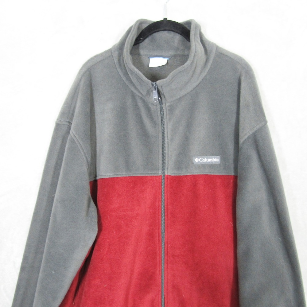 Columbia Mens 3X Fleece Jacket Gray Red Colorblock Full Zip Mock Neck - Picture 2 of 10